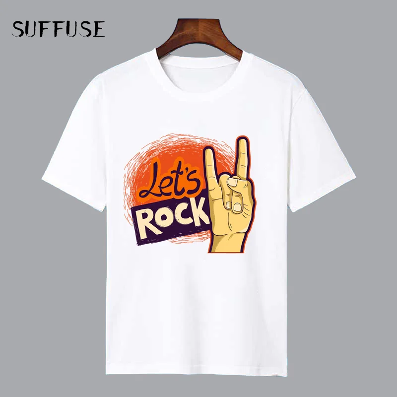 Simple Rock T Shirt For Men Rock Tee Corna Print T shirt Men's Short sleeved Casual T shirt Top