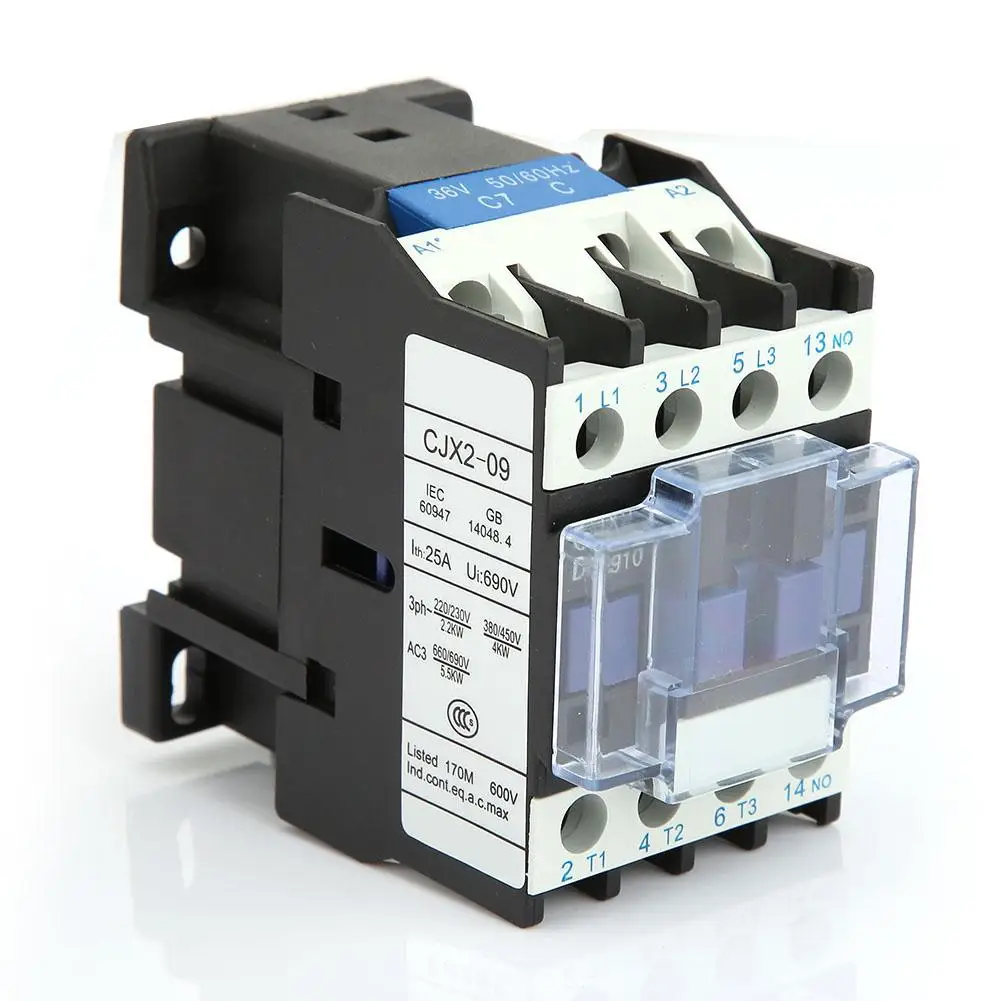 CJX2-0910 контактор Электрический 24VDC/36VDC/48VDC/110VAC/380VAC 9A железнодорожное крепление контактор промышленный электрический контактор