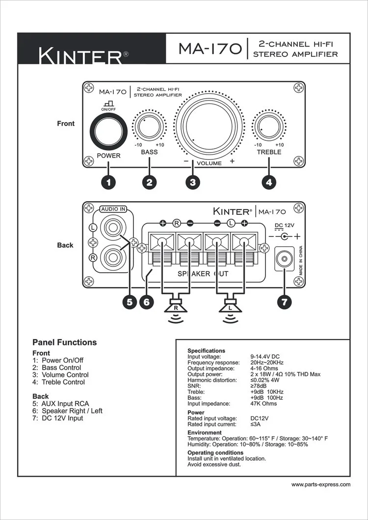 Автомобильный Стайлинг усилитель MP3 MP4 усилитель CD AC/DC 12 V 2A мини стерео Hi-Fi RCA цифровой авто дома Мощность Аудио Звук MA-170