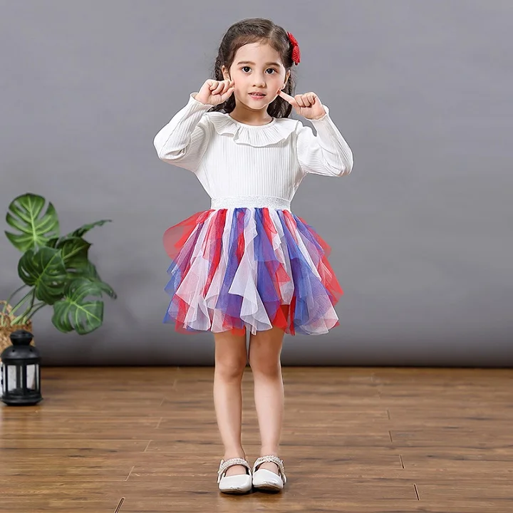 Разноцветная юбка-пачка принцессы для маленьких девочек, разноцветная юбка-американка бальное платье из тюля и сетки, юбка-пачка радуги - Цвет: red white blue