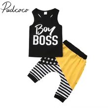 Г. Новая брендовая летняя одежда для новорожденных мальчиков комплект из 2 предметов, черный жилет без рукавов с надписью топы, полосатые штаны-шаровары в стиле пэчворк, От 0 до 4 лет