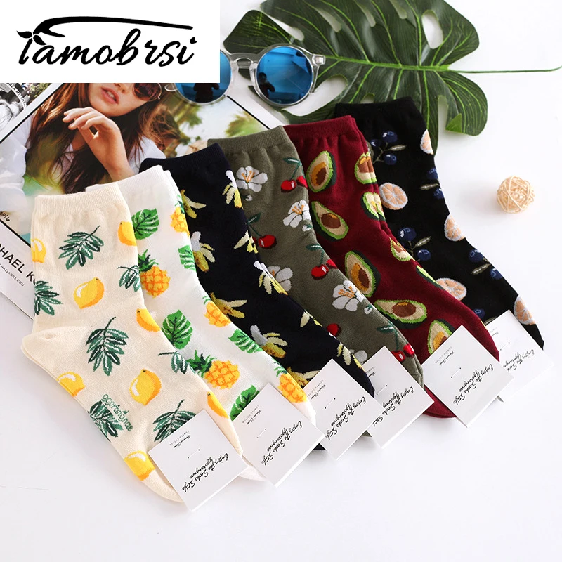 

Avocado Korean Fresh Fruits Socks Lemon Pineapple Cherry Blueberry Banana Happy Cute Socks Women Cotton Short Funny Socks Ankle