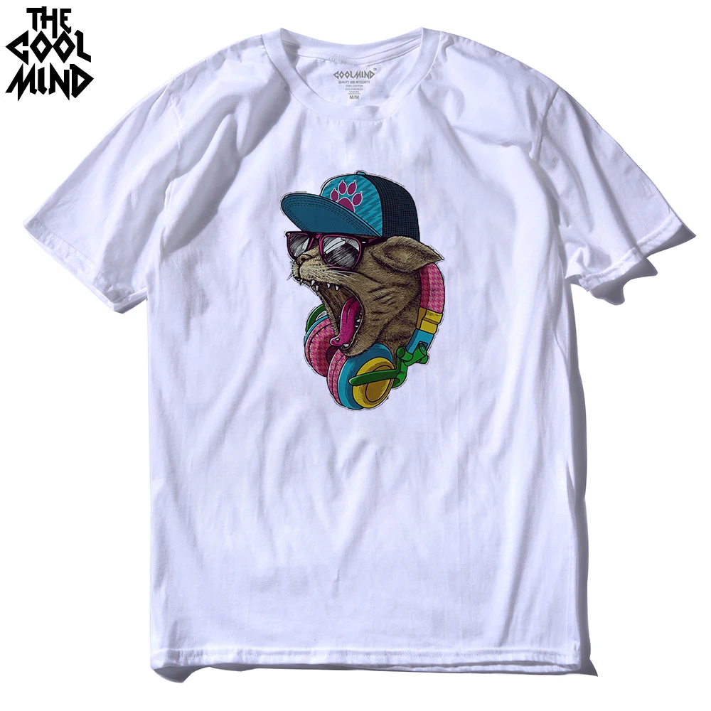 

THE COOLMIND Top Quality fashion DJ Cat printed men T shirt 100% cotton men'S 3D Tshirt short sleeve men's tee shirts tops 2017