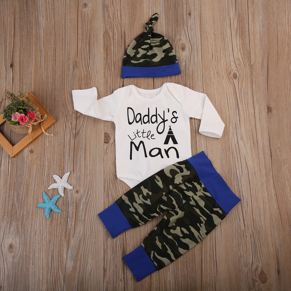 Одежда для малышей; хлопковый верхний комбинезон с длинными рукавами для маленьких мальчиков; камуфляжные штаны; шапка; комплект одежды из 3 предметов; От 0 до 2 лет