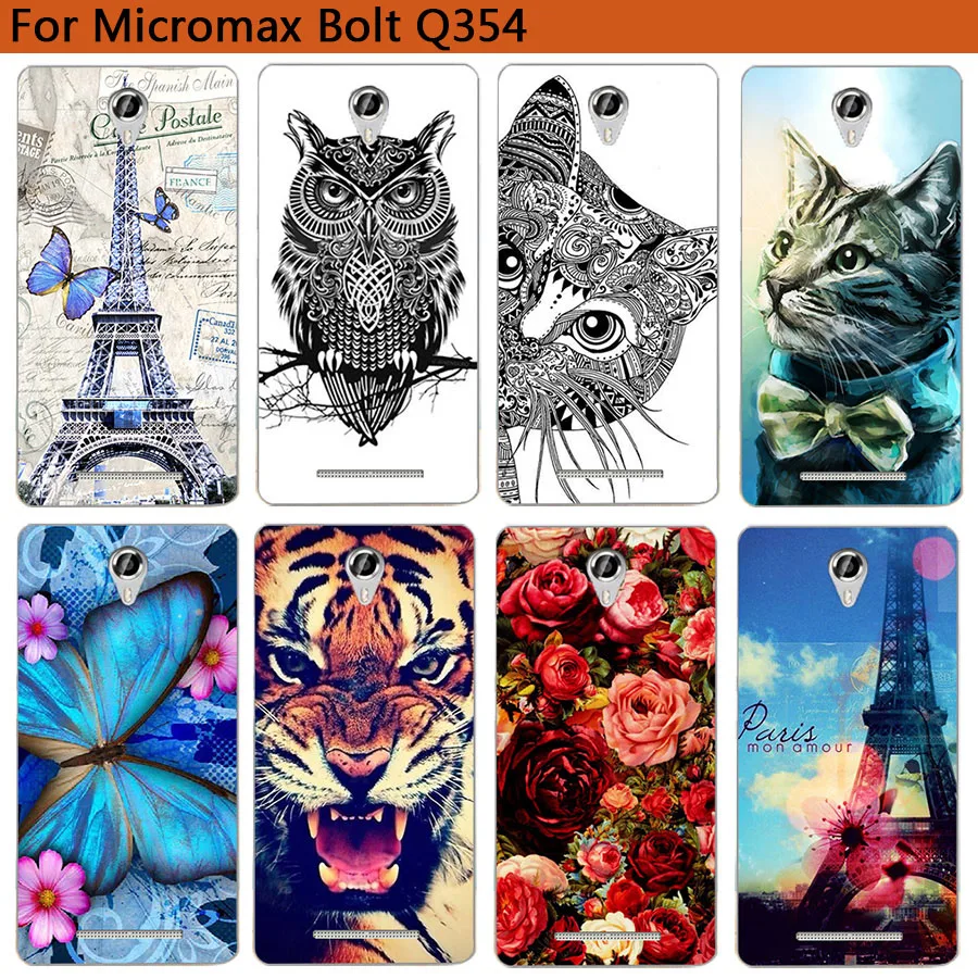 

For Micromax Bolt Q354 Case Cover 5.0" Pattern Painted Colored Tiger Owl Rose Soft Tpu Case For Micromax Q354 Fundas Phone Sheer