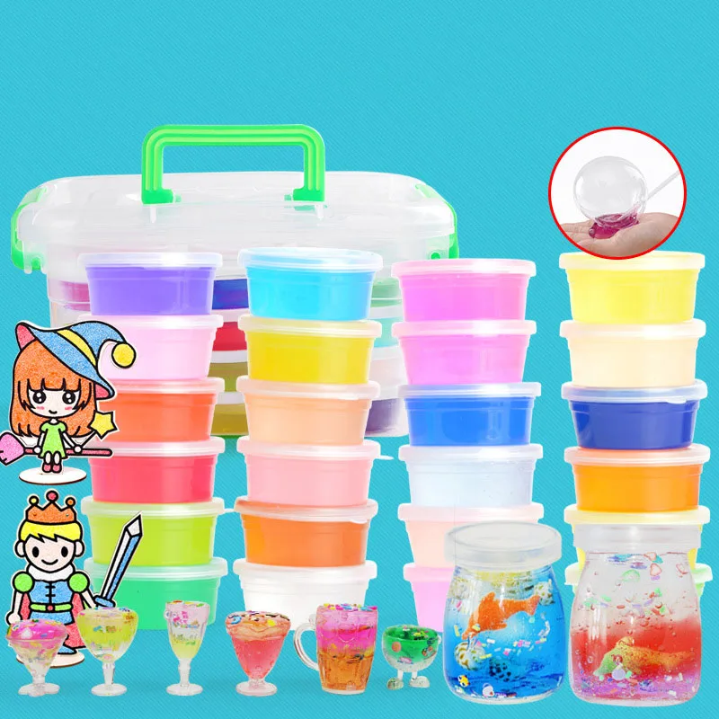 

24 Color Crystal Clear Slime Fluffy Blowing Bubble Polymer Modeling Clay Draw Slime Toy For Kids Funny Intelligent Plasticine