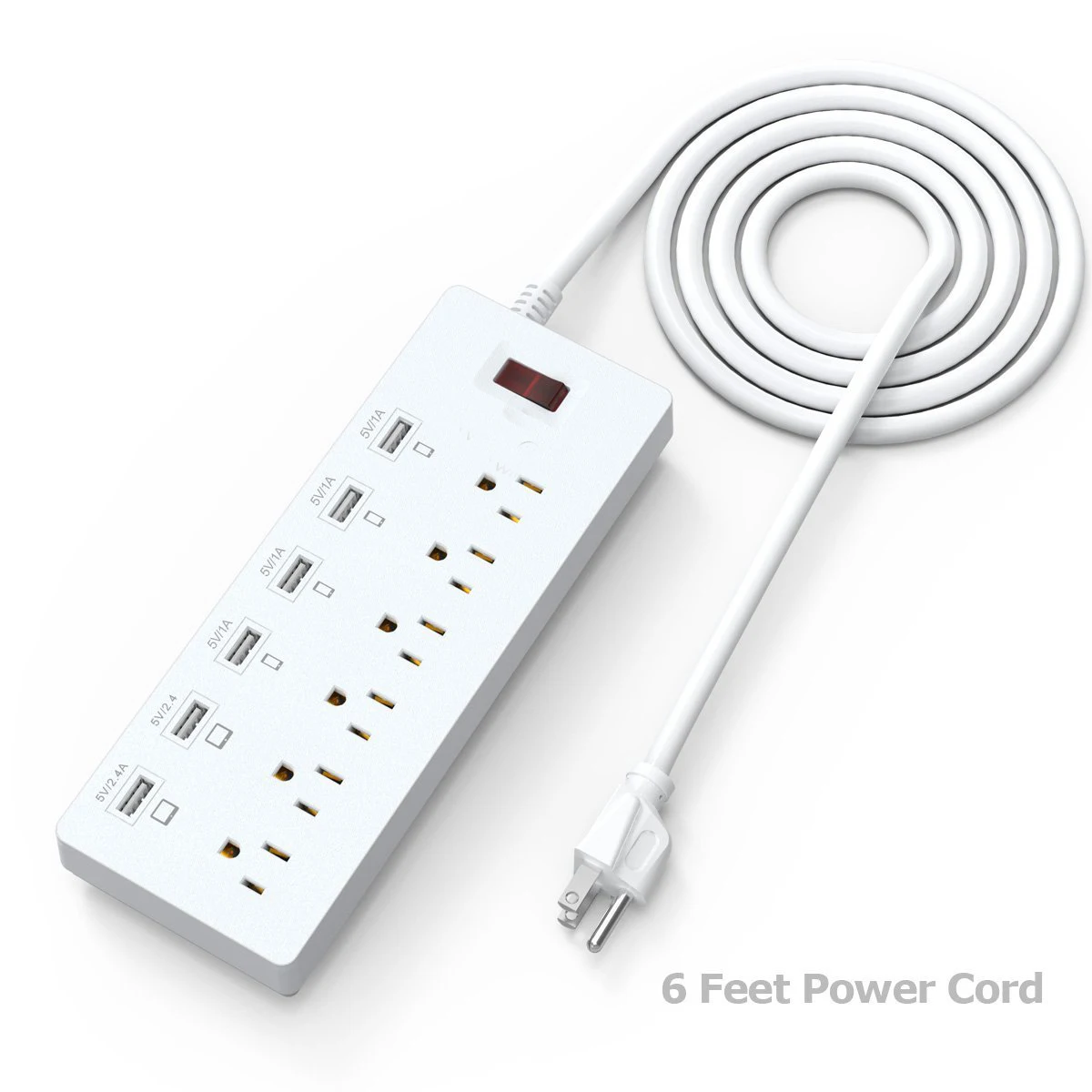 Surge Protector Power Strip 6 AC Outlets 6 USB Charging Ports USB Extension Cord 1625W 13A