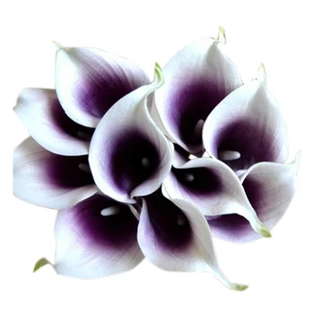 

UESH-9pcs Calla Bridal Wedding Bouquet Real Touch Artificial Flowers Purple+White