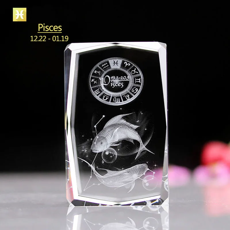 

Pisces Zodiac Laser engravedn Crystal Led table Lamp with Blue Red White Green Light Base Beside Bed Room Led Night Light