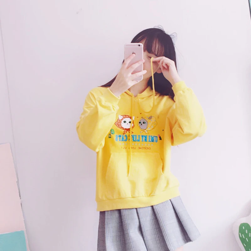 Hooded Tie Collar Pullover Women Cotton Sweatshirts Casual