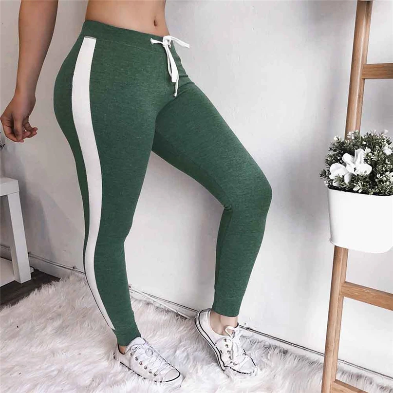 Womens Fashion Sportswear Casual Striped Drawstring Pants Women Bowtie Sports Casual Pants Running Pants #4NV29 (16)