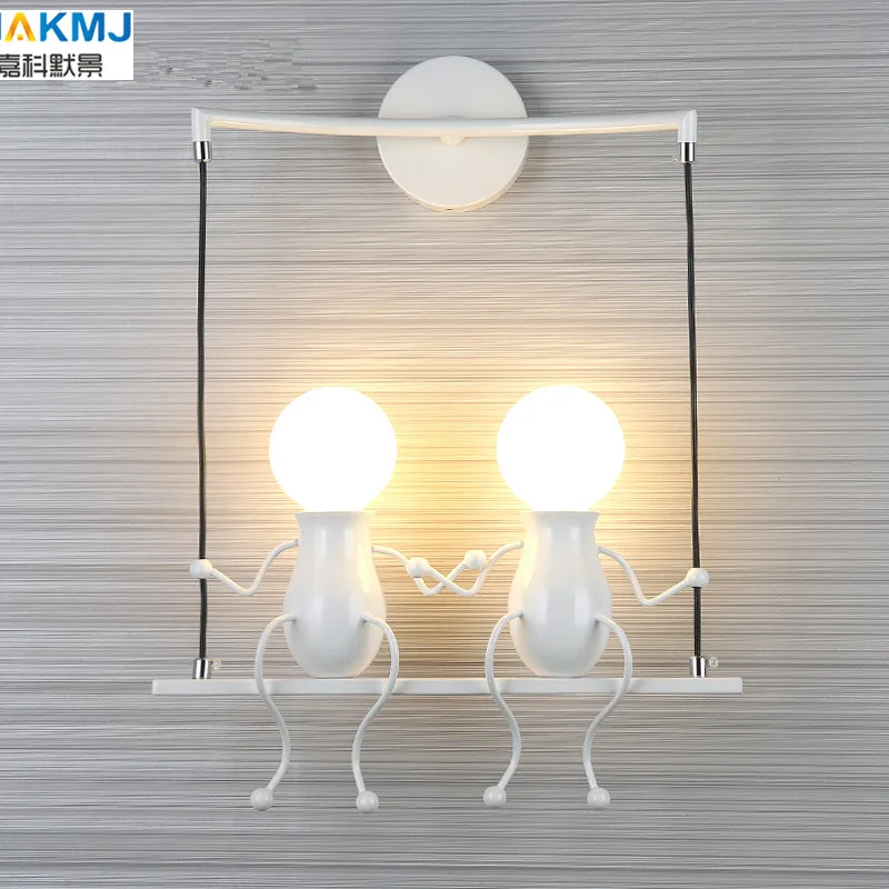Creative LED Wall Mounted Small Man Swing Children's Room Bedroom Bedside Aisle Wall Sconces Little Boy Art Decor Wall Lighting
