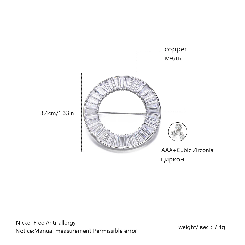 Круглый Круг, кубический циркон, брошь на булавке, прозрачный CZ Кристалл, броши для женщин, элегантные свадебные броши для подарков, модное ювелирное изделие