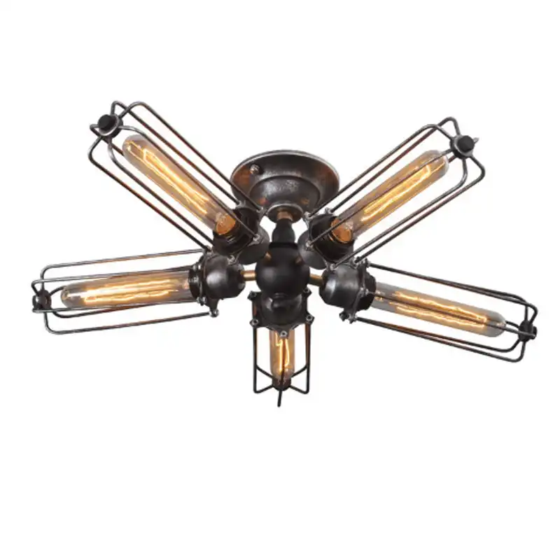 Vintage Industrial Barn Metal Cage Ceiling Lamp Flush Mount