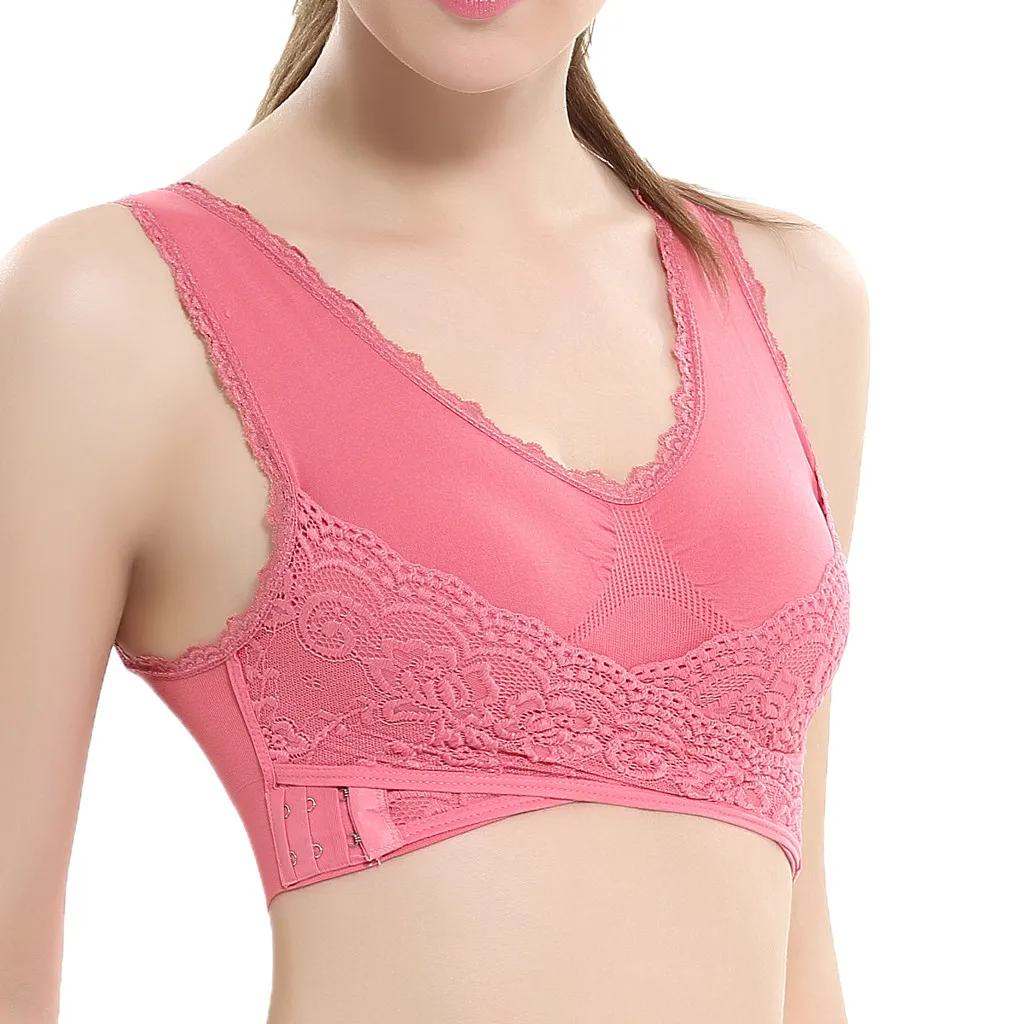 

Female clothing 2019 Ladies'plain Color Front Cross Side Lace Sports Bra Full Cup Bra Vest Tops Elegant Women's new fashion@5