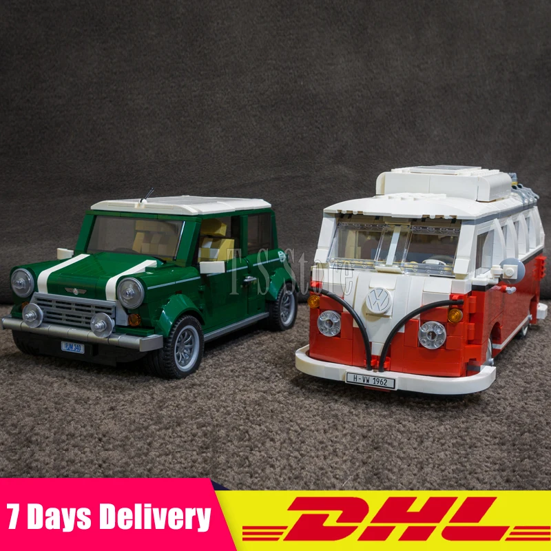 

2018 DHL LEPIN 21001 T1 Camper Van+21002 Cooper MK VII Model Kits Blocks Bricks Toys Compatible Legoinglys 10220 10242