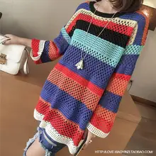 2016 New Womens Fashion Long Style Cotton Sweaters Womens O-Neck Patchwork Pattern Pullovers