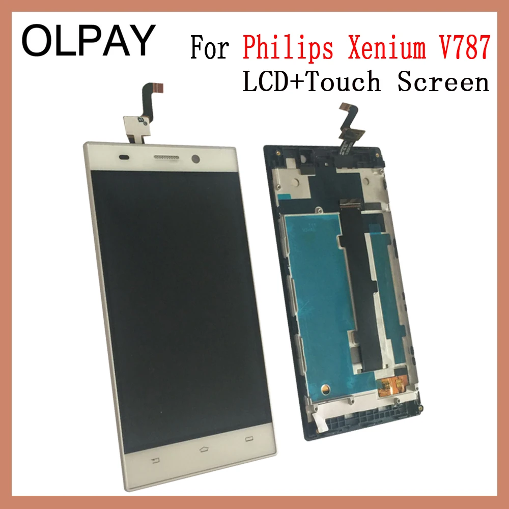 OLPAY 5.0 'جديد الأصلي ل فيليبس الهدية V787 V 787 الهاتف المحمول شاشة الكريستال السائل + مجموعة المحولات الرقمية لشاشة تعمل بلمس استبدال الزجاج
