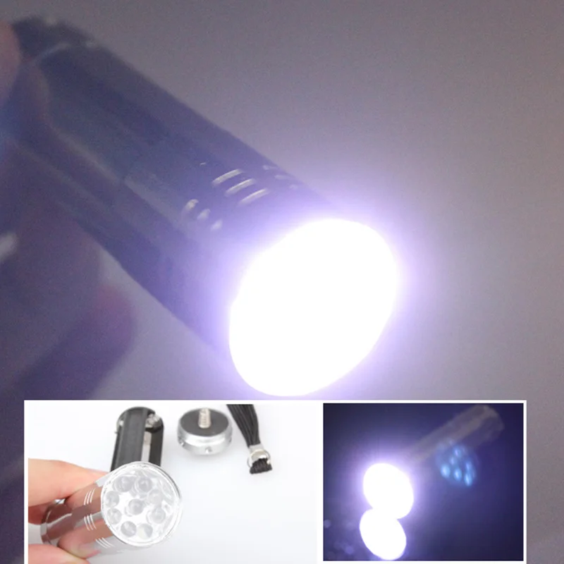 

Silver Alloy Mini Flashlight 9 LED Small Hand Torch Light Tools DC112