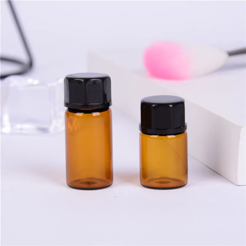 1pc Amber Glass Bottle with Orifice Reducer and Cap Small Essential Oil