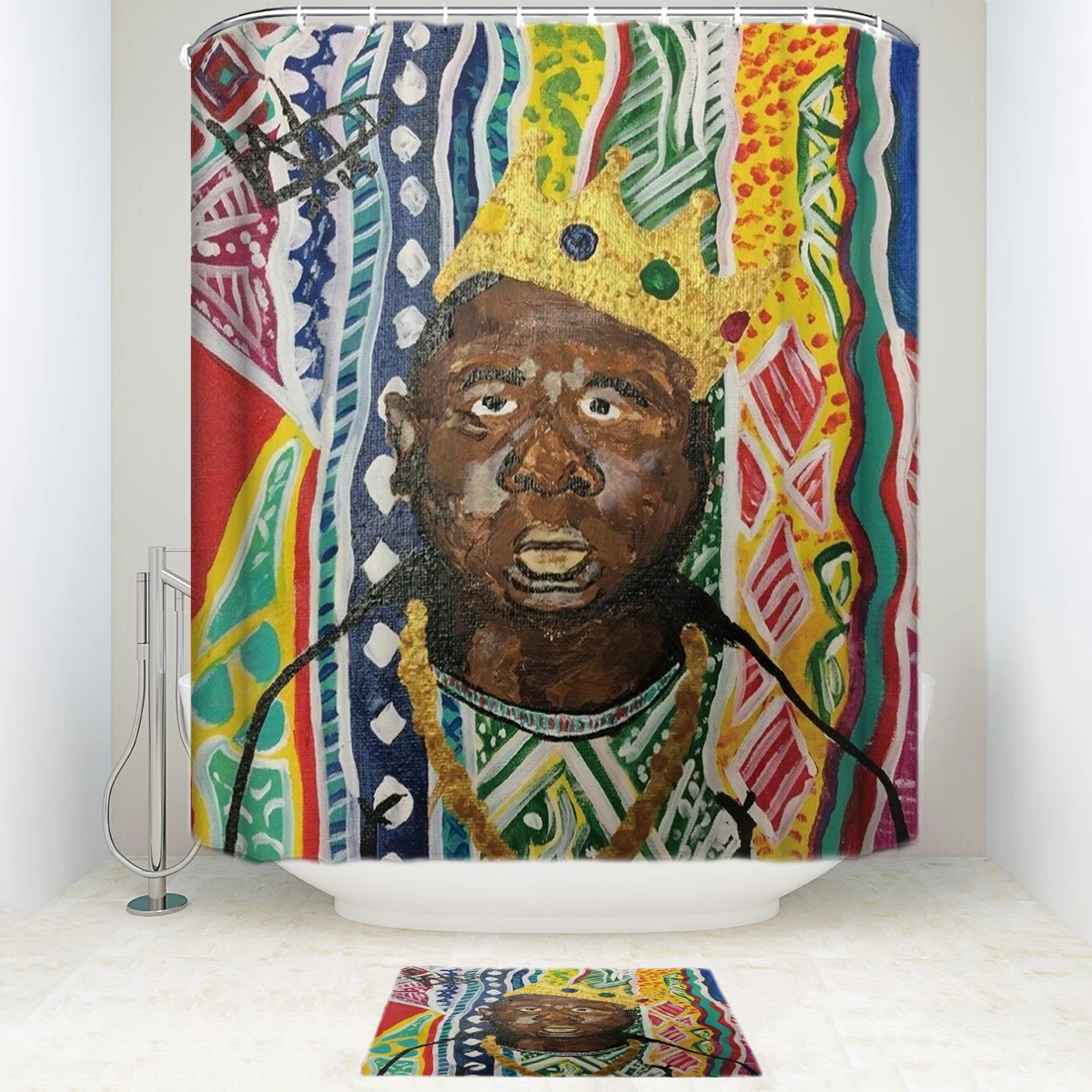 African Women Print Shower Curtain And Mat Set Funny Waterproof Fabric
