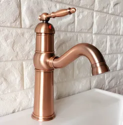 Antique Red Copper Brass Single Handle Lever Bathroom Kitchen Basin Sink Faucet Mixer Tap Swivel Spout Deck Mounted mnf389