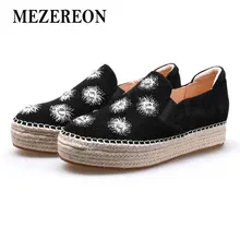 Mezereon Обувь Женская обувь без застежек на платформе Лоферы для женщин Пояса из натуральной кожи лианы женская повседневная обувь Блестящие кристаллы женские эспадрильи Туфли без каблуков