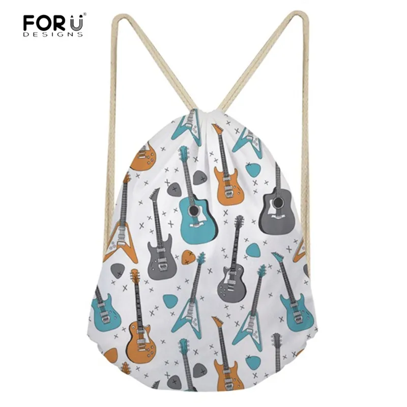 

FORUDESIGNS New Fashion Drawstring Bags Guitar Lover Printing Casual Women Travel Storage Backpacks Female String Rucksack Bolsa