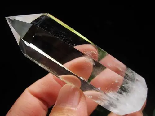 

huij 00803 Clear Loog Quartz Natural Crystal Wand Point Cluster Rock Healing Bronze Statue