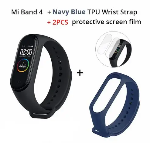 Xiaomi mi Band 4 умный браслет 3 цвета AMOLED экран mi band 4 Smartband фитнес-тренажер Bluetooth спортивный водонепроницаемый смарт-браслет - Цвет: darkblue strap film