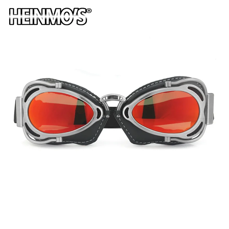 Gray Frame Red Очки для мотокросса, очки для шлема, очки в стиле стимпанк, винтажные водительские очки, мотоциклетные байкерские очки с кожаной оправой - Цвет: Gray Frame Red