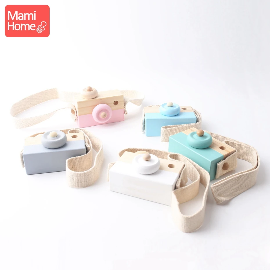 mamihome 1pc Natural Wooden Lovely Camera Teeth Tooth Fixing Device Baby Crib Toy Organic Teether Pendant Baby Play Gym Teether