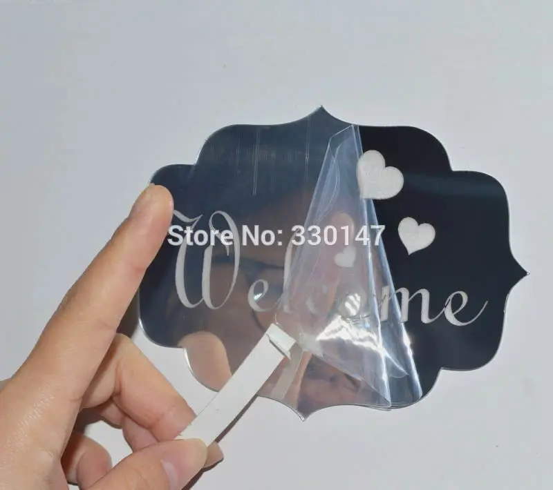 14x10cm WELCOME Indicating Signs Entrance Home Logo 3D Acrylic Mirrored Door Plate Mirror Kitchen Wall Stickers Home Decor