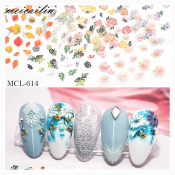 

40 Designs Flower Series 5D Self Adhesive Embossed Nail Stickers Acrylic Engraved Nail Art Decals DIY Summer Manicure Decor Tool