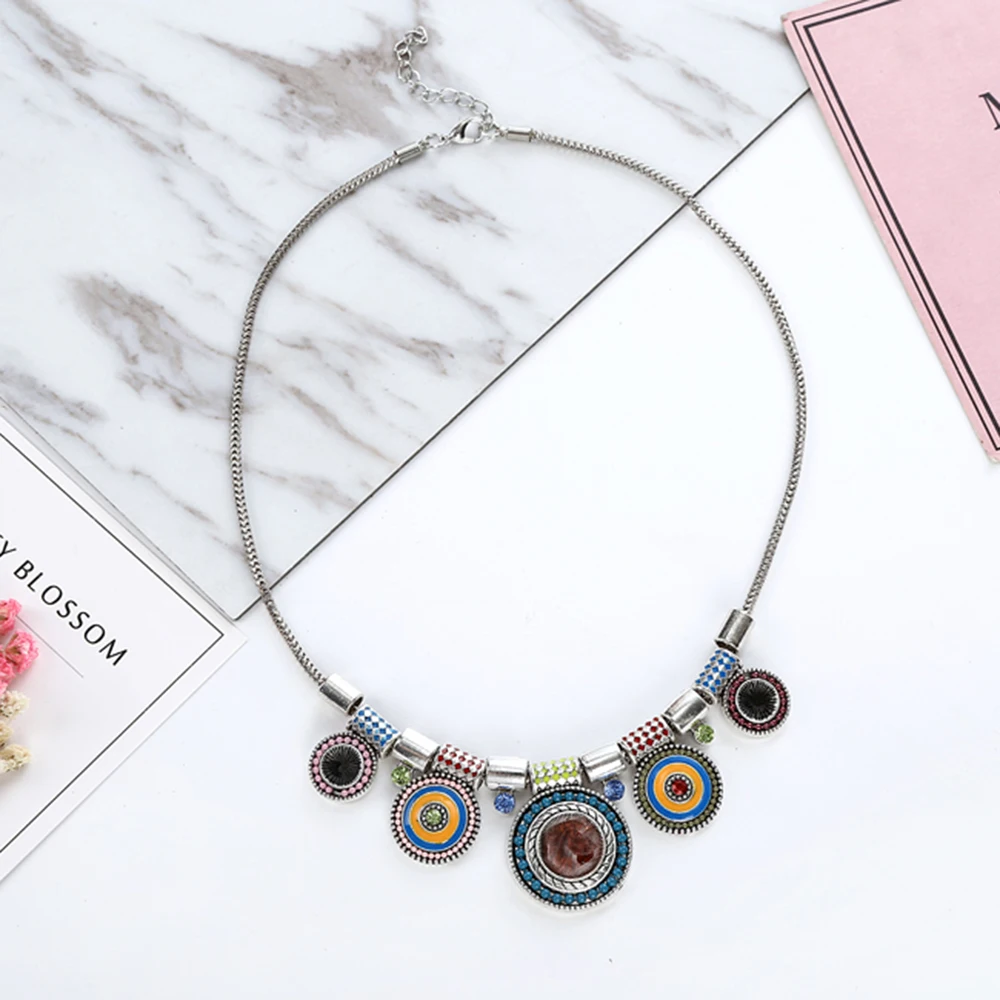 Ожерелье-чокер, модное этническое ожерелье, винтажное посеребренное цветное ожерелье с подвеской из бисера для женщин, ювелирное изделие N142