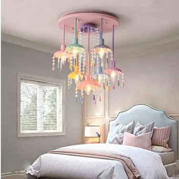 

Creative Simple Bedroom Lamp American Girl Princess Children's Room Lighting Nordic Warm Crystal Ceiling Light led lamps