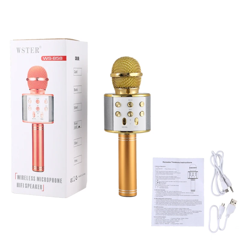 Bluetooth беспроводной микрофон WS-858 ручной караоке микрофон USB KTV плеер Bluetooth динамик Запись музыки микрофоны WS858