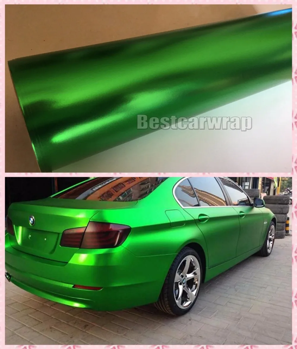 

PROTWRAPS Green Satin Chrome Car Wrap Sticker Viny Film with air bubble Free For Luxury Vehicle Graphics Covering foil 1.52x20m
