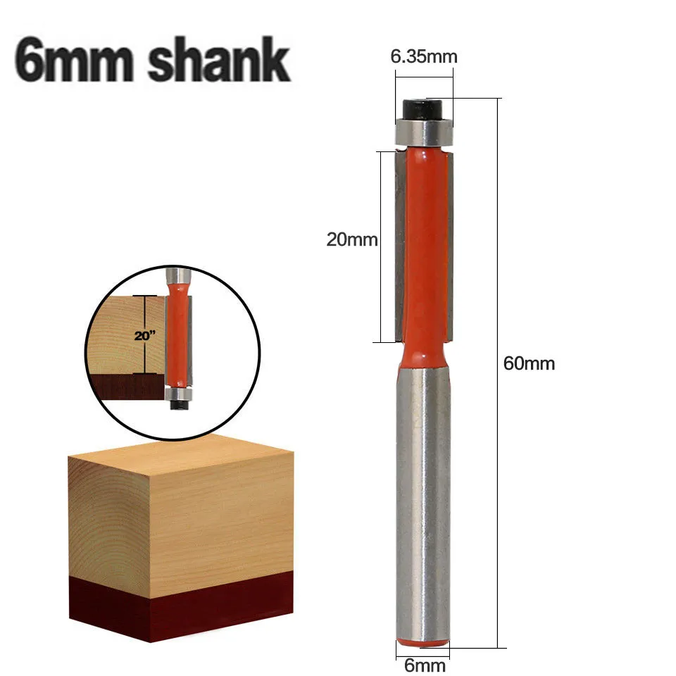 

1Pc 6mm Shank Long Trimming Cutters With Bearing Tungsten Carbide Wood Trim Router Bits Woodworking Cutting Tools