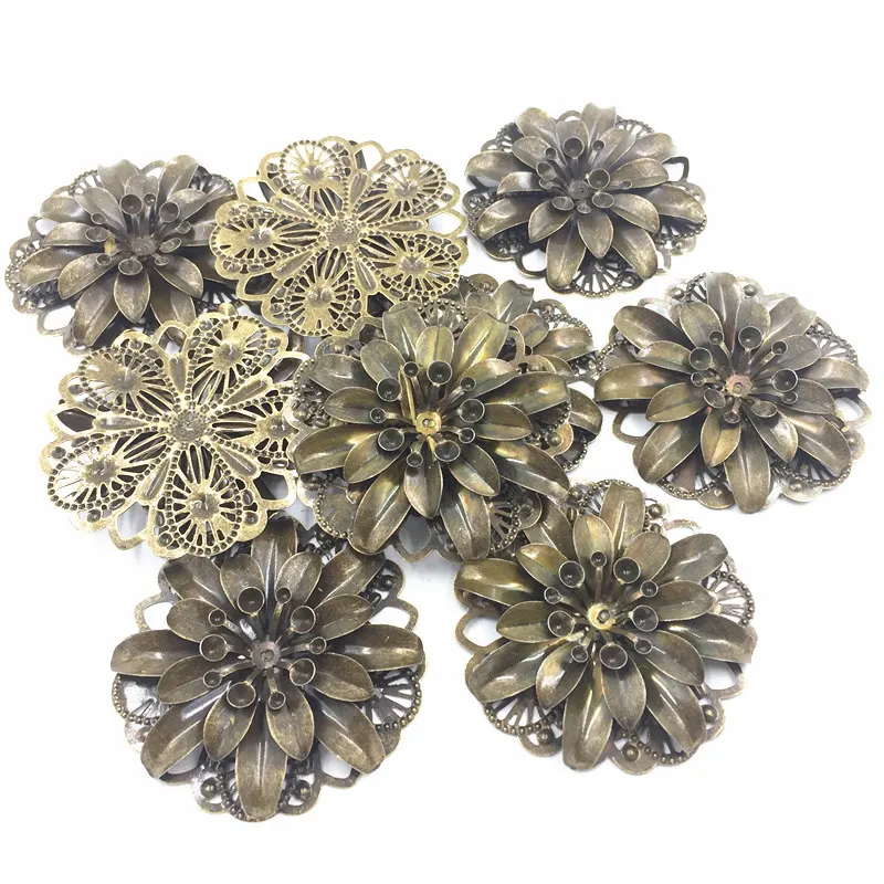 

10Pcs Silver Tone Embelishment Flower Plant Filigree Wraps Alloy Classic Jewelry DIY Findings Craft 4.8cm