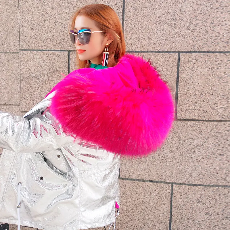 Big Real Fur Hooded Loose Pockets Waterproof Silver Thick Warm Parkas Coats Office Lady Red Faux Liner Brand Jackets Outwear Hot | Женская