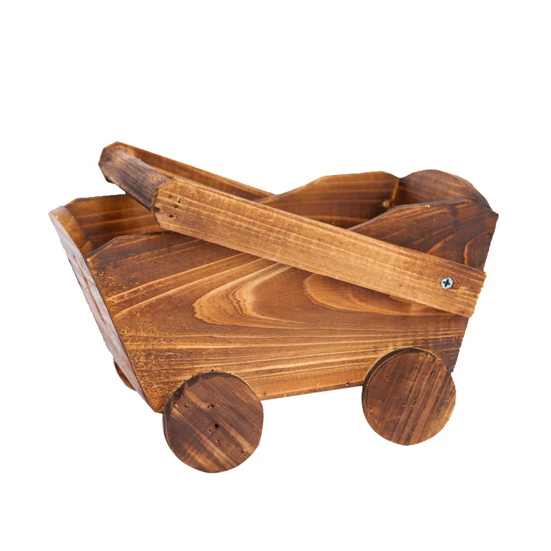 Caioffer Handmade Wooden Pot Floor Stand Mini Flowerpot For Cactuses Succulent Flowers Plant Cartoon Cart Style Bloempot 37*17cm