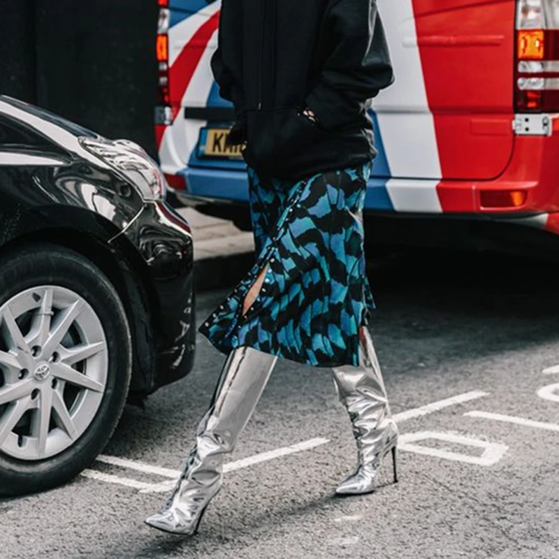 

Sexy Patent Leather Women Long Boots Fashion Mirror Stiletto High Heels Pointed Toe Pumps Luxury Brand Women Over The Knee Boots