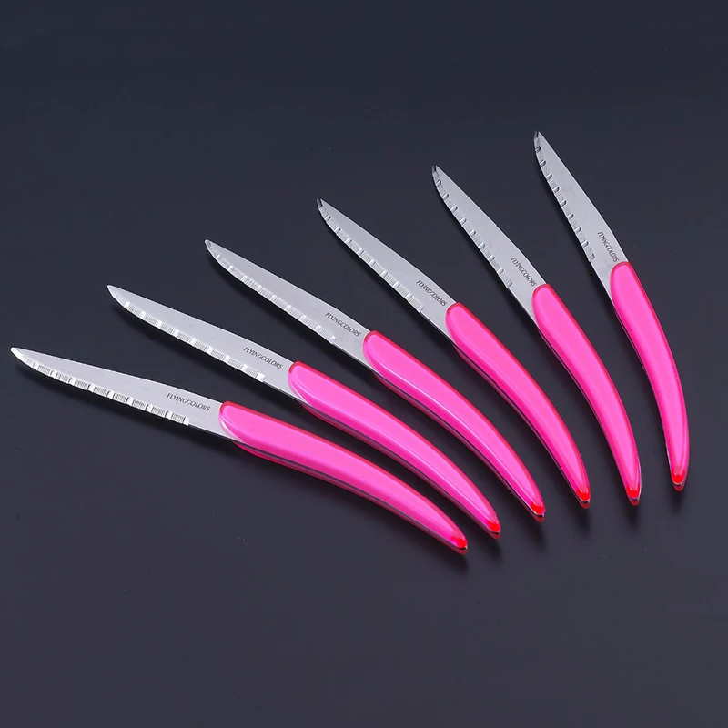 Новые 6 шт./лот ножи для стейка набор розовый цветной нож для стейка прибор из нержавеющей стали столовые приборы для ресторана Рождественский подарок для семьи