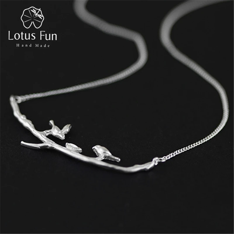 Lotus Fun реальные 925 серебро ручной работы Fine Jewelry птица On Отрасли ожерелье с