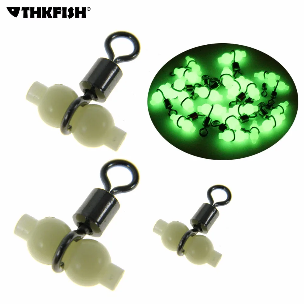 

50Pcs/Lot Triple Rolling Swivels With Gourd Luminous Beads 3 Way Fishing Swivels Glow in the Dark Fishing Connector Saltwater