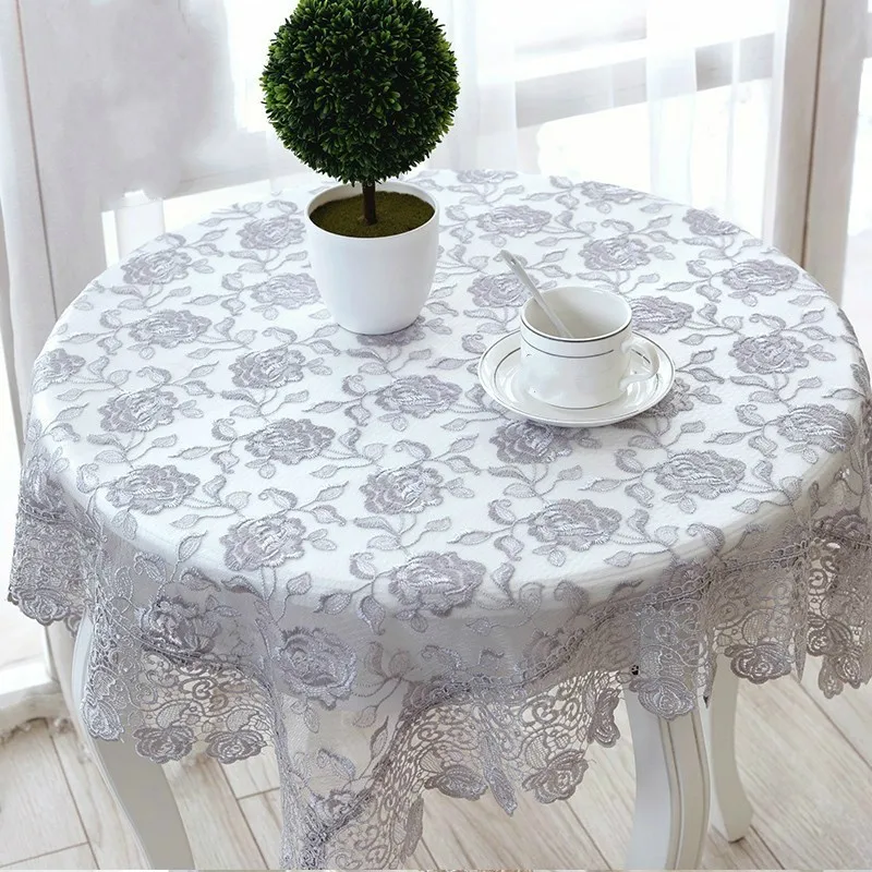 

Modern Rose Flower Embroidery Lace Coffee Table Cloth Round Tablecloth Garden Mantel Tapete Christmas Wedding Party Decoration