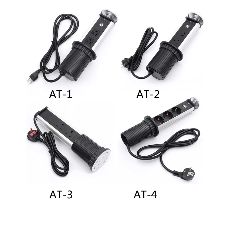 

220V 16A PULL POP UP Electrical 3 Plug Socket 2 USB Outlet Kitchen Table Socket Retractable for Countertops Worktop UK/EU Plug