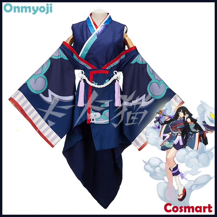 [Сток] кимоно+ парик+ кольца игра Onmyoji фигура призрак дым Униформа Хэллоуин Косплей костюмы Новинка