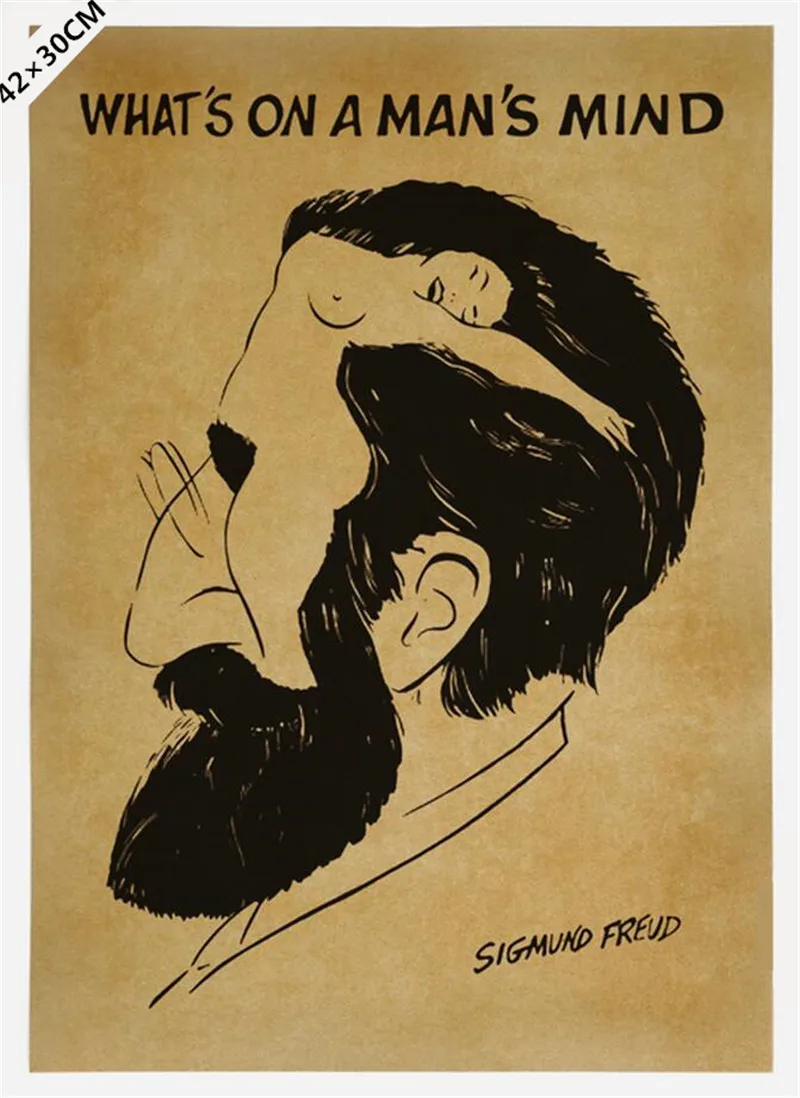 

Sigmund Freud kraft paper vintage poster retro cafe restaurant wall decals what's on a man's mind 42x30cm